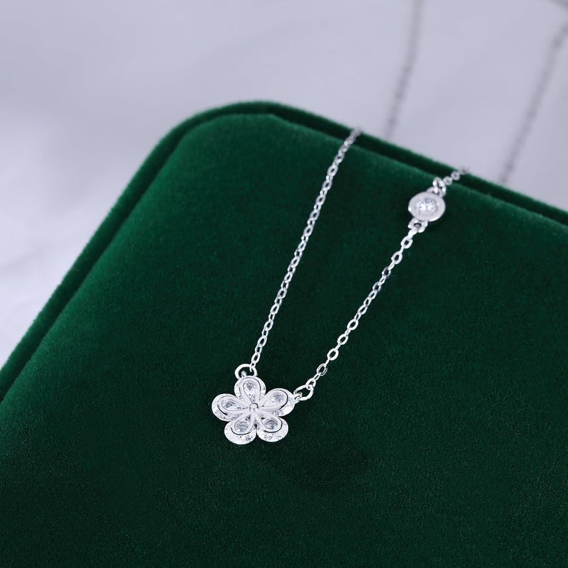 Reffeer Solid 925 Sterling Silver Dainty Flower Choker Necklace for Women Teen Girls CZ Flower Pendant Necklace - Image 4